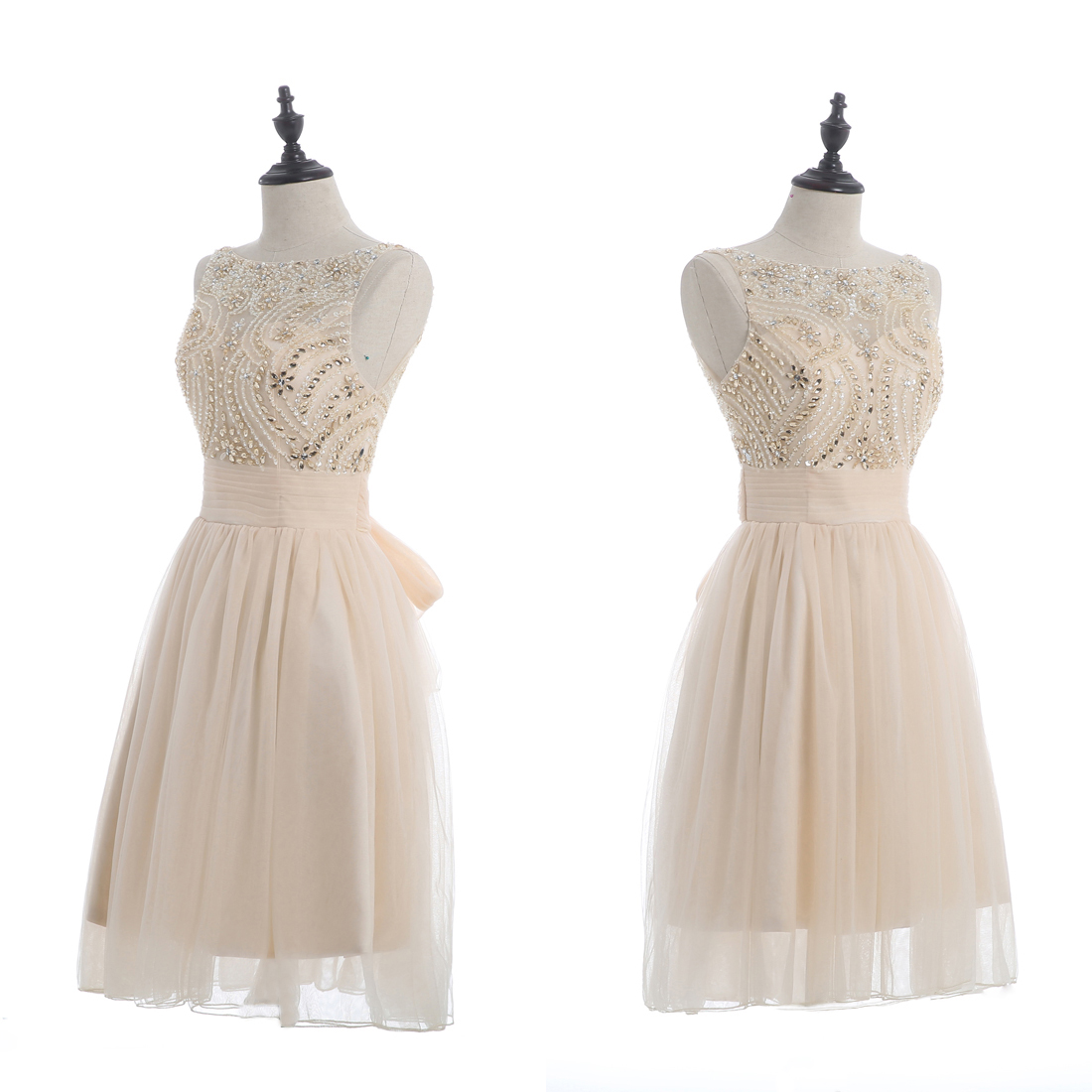 Sleeveless A-line Chiffon Cocktail Dress With Jewel Neckline And Beaded ...