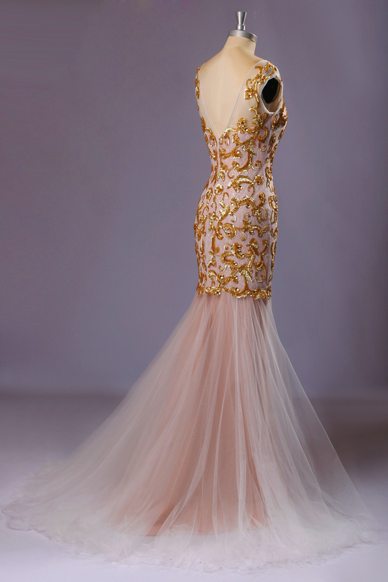 Pink Mermaid Beaded Floor Length Prom Dresses